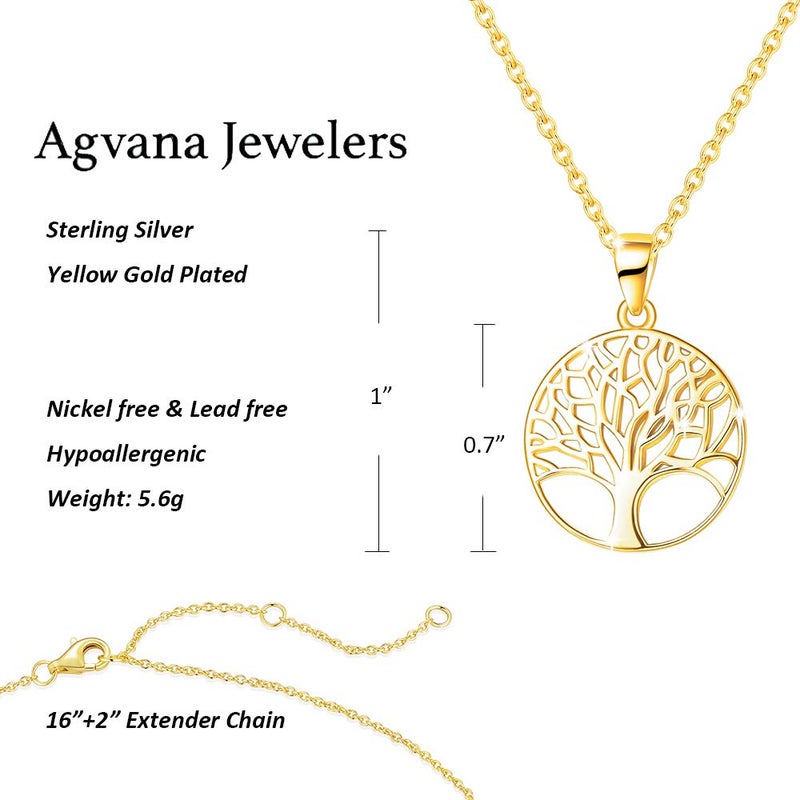 AGVANA Gold Plated Sterling Silver Tree of Life Pendant Necklace for Women Dainty Family Tree Necklace Anniversary Jewelry Birthday Gifts for Women Mom Wife Lover Grandma Her - Image 3